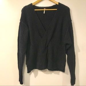 Free People Black Sweater Twist Front Black Small
